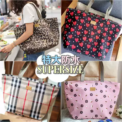 Korean oxford cloth cartoon plaid super large capacity waterproof totter bag Shoulder travel bag Swimming bag shopping bag
