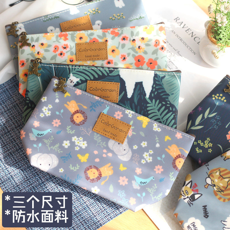 Fresh Korean cartoon floral waterproof mini portable hand-held cosmetic bag wash bag storage