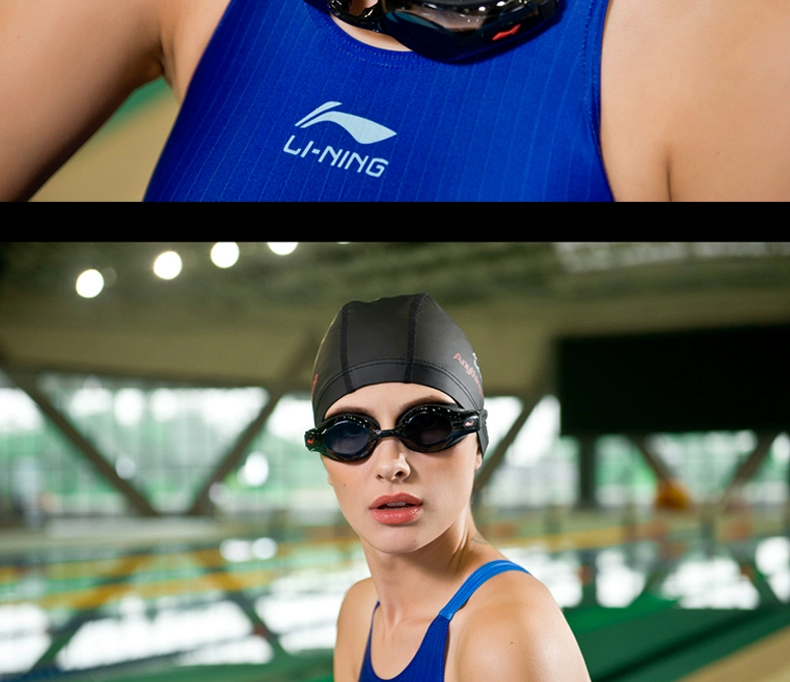 Kính bơi Li Ning thiết lập mũ bơi nam và nữ HD chống sương mù chống thấm nước cận thị kính phẳng silicone mũ bơi giá cả phải chăng