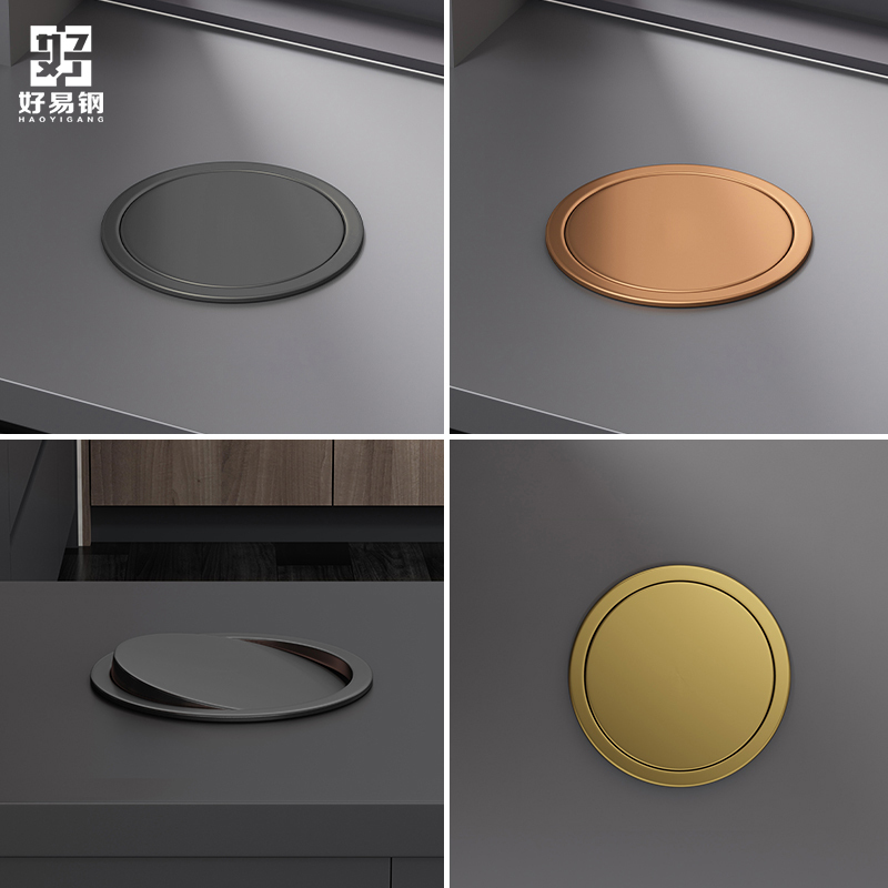 Embedded Washbasin Countertop Cover Bar Stainless Steel Trash Can Swing Lid Household Kitchen Cabinet Round Flip-Top Bin