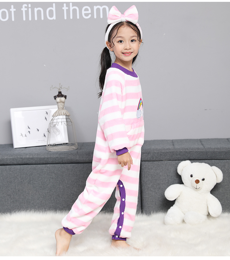 Trẻ em cộng với nhung dày một mảnh đồ ngủ chống đá mùa đông san hô lông cừu cô gái lớn trẻ em mùa đông flannel dịch vụ nhà bộ body bé gái đáng yêu