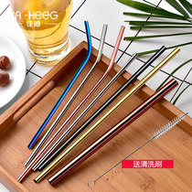 Environmentally friendly straw non-disposable 304 stainless steel straw set straight curved coarse Pearl iron heat-resistant metal drinking tube Group