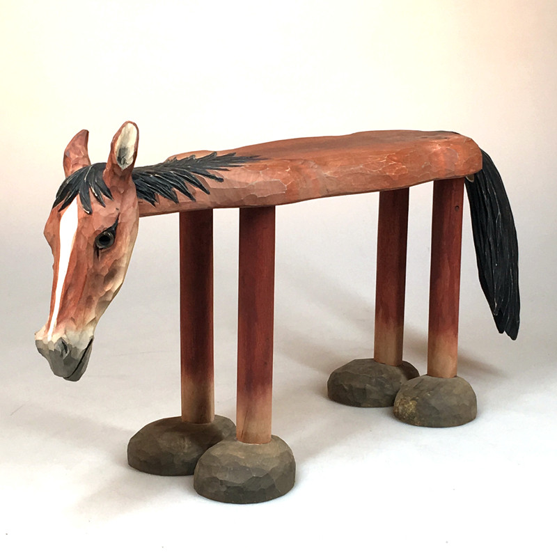 Solid wood hand carved medium horse Nordic bench children's room gift low stool home stool housewarming gift modern