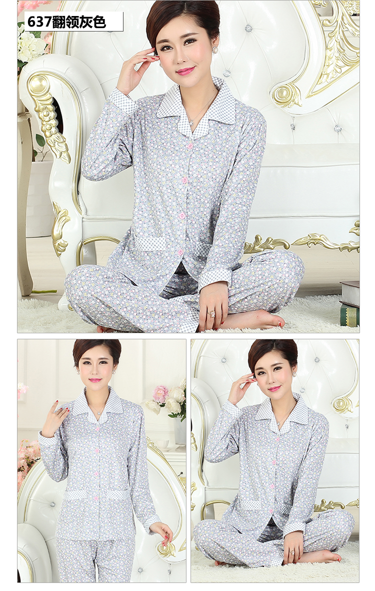 Mùa xuân và mùa thu dài tay trung niên mẹ đồ ngủ cotton cotton kích thước lớn mùa xuân và mùa thu mùa đông dịch vụ nhà pijama ngắn tay
