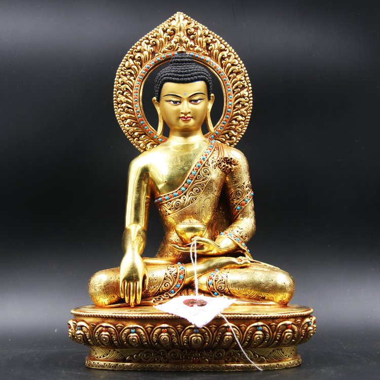 Tibetan Buddhism Nepal copper gilt tantric Buddha statue with backlit Buddha statue Shakyamuni Buddha statue one foot