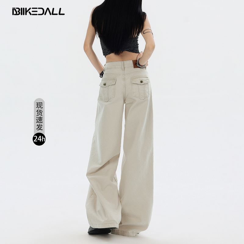 American Retro Light Apricot Wide-Leg Jeans for Women 2026 New Off-White Low-Waist Loose Slimming Straight-Leg Pants