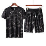 Мужской летний трендовый комплект, шелковая футболка с коротким рукавом для отдыха, шорты, оверсайз, короткий рукав