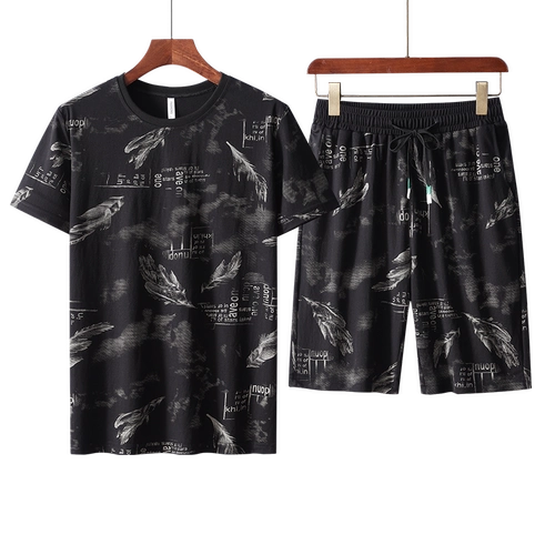 Мужской летний трендовый комплект, шелковая футболка с коротким рукавом для отдыха, шорты, оверсайз, короткий рукав