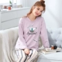 Bộ đồ ngủ nữ mùa xuân và mùa thu cotton dài tay phiên bản Hàn Quốc với kích thước lớn ngọt ngào và đáng yêu mẫu mỏng có thể mặc bên ngoài bộ đồ dịch vụ gia đình đồ bộ pijama