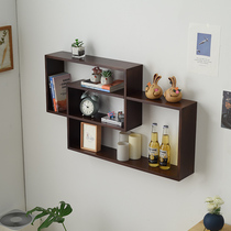 Solid wood bookshelf wall shelf hanging wall double ring wine rack CD rack storage rack wall bracket sub partition
