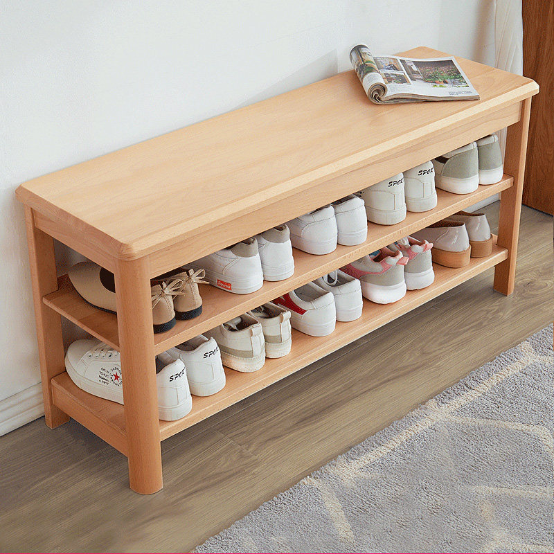 Full solid wood Shoe Changing Bench Shoe Cabinet Home Entrance entrance Sitting Style Shoes Stool Nordic Soft Bag Cushion Test Shoe Stools