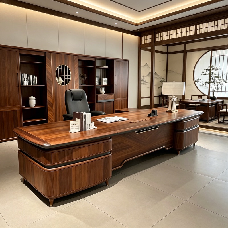 New Chinese-Style Walnut Solid Wood Executive Desk, Light Luxury and Elegant Ceo Desk, High-End Office Desk New Chinese-Style Walnut Solid Wood Executive Desk, Light Luxury and Elegant Ceo Desk, High-End Office Desk
