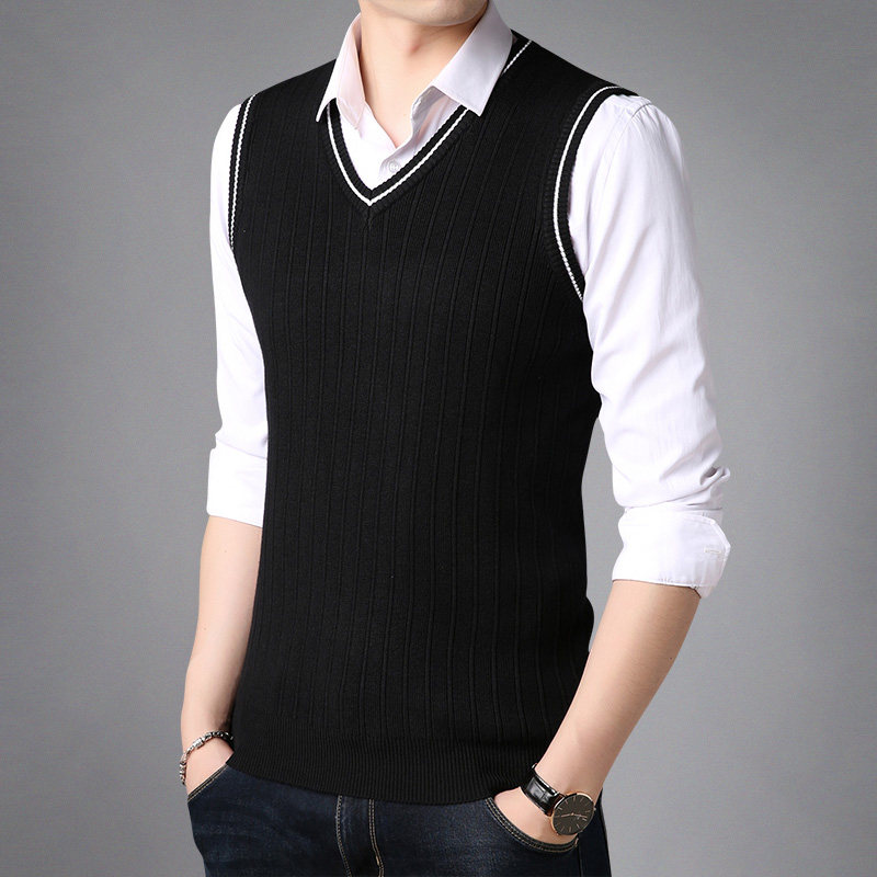 Sleeveless sweater waistcoat for men V-colded sweatshirt sweater vest autumn winter Camshoulder Youth Korean version Tide Men's waistcoat