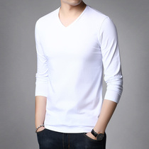 Spring and autumn mens long sleeves T-shirt pure cotton slim fit V collar body T-shirt Korean version chicken heart collar pure color big code beating undershirt