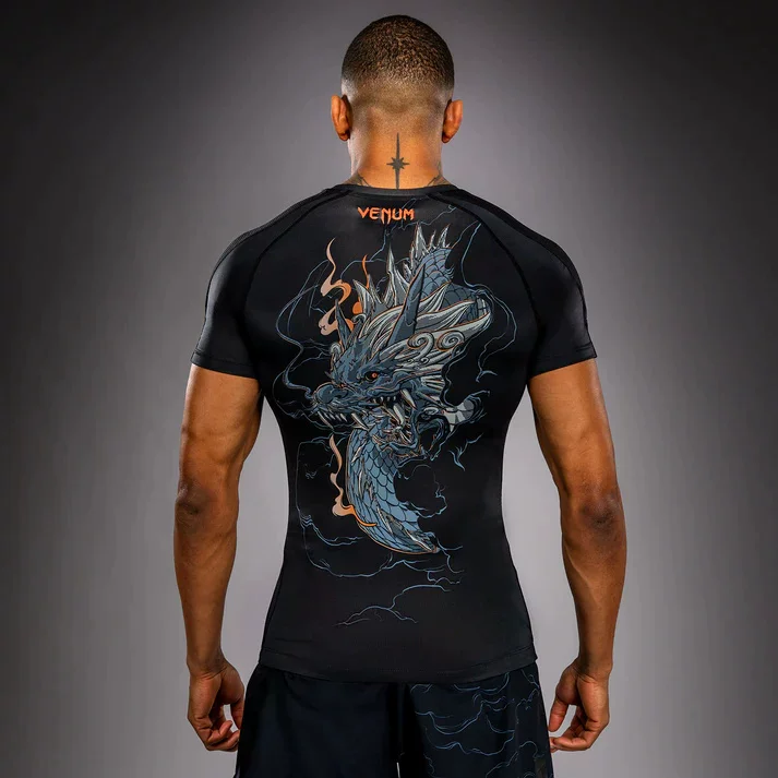 Футболка с коротким рукавом для тренировки боя/дзюдо Venum Thunder Dragon, боксерское и смешанное искусство, тесная посадка, короткий рукав