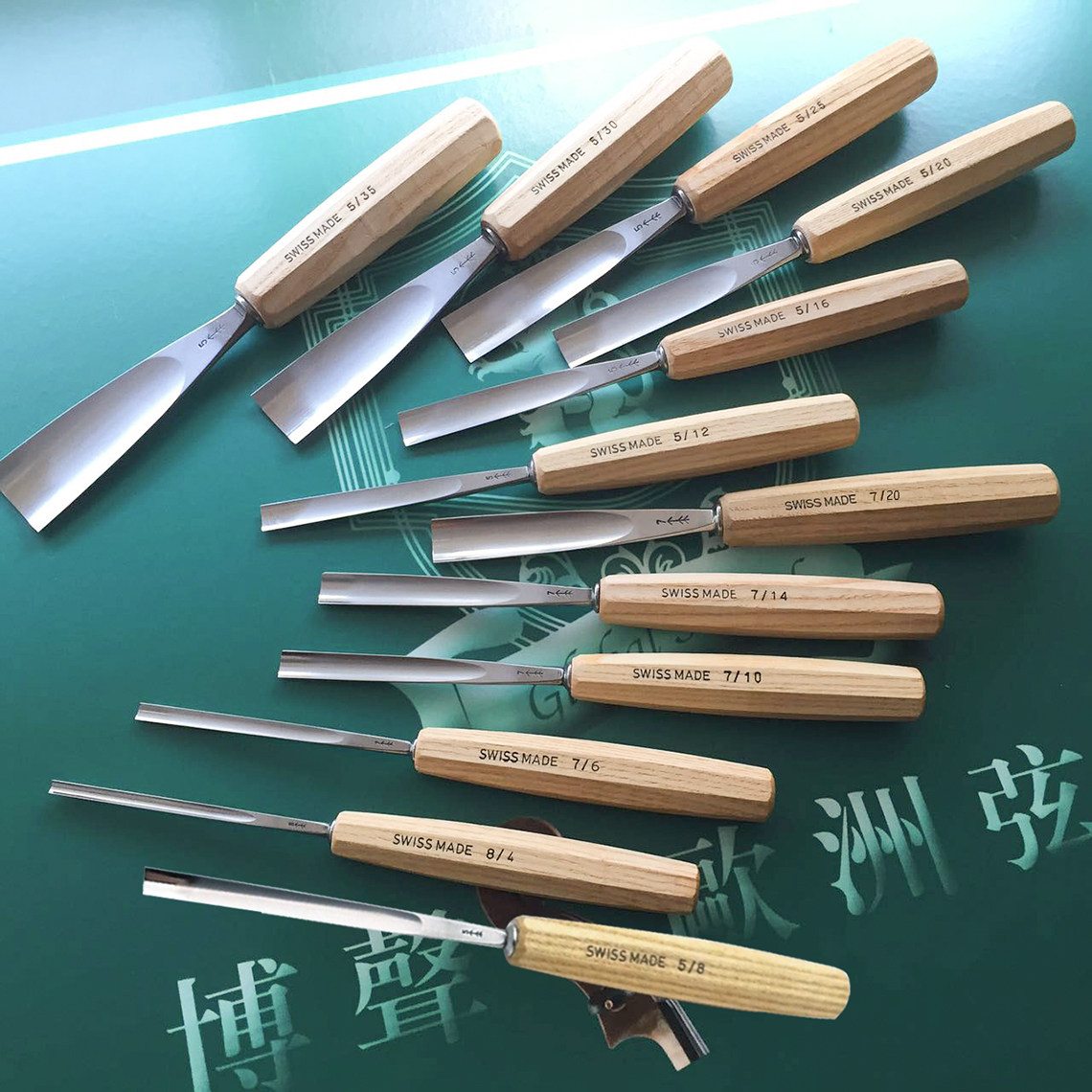 Swiss Pfeil Wrigley curved shovel violin making curved chisel violin tool set of 12