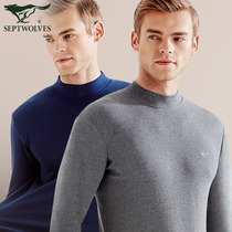 Seven Wolves Mens Warm Underwear Pure Cotton Collar Thin Autumn Clothes Autumn Pants Suit Half High Collar Bottom Cotton Sweatshirt Winter