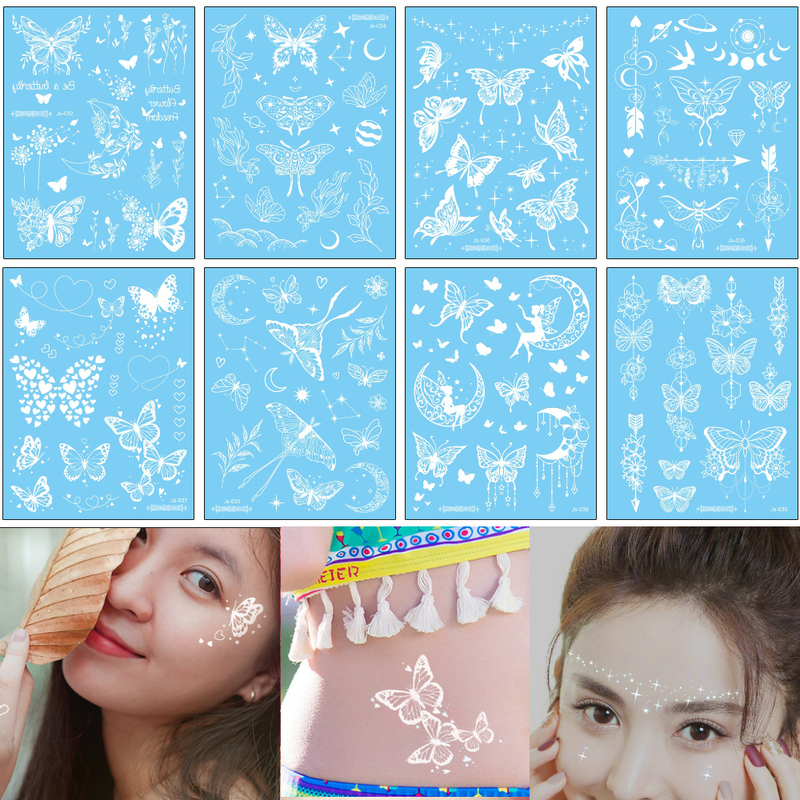 White Lace Tattoo Stickers for Collarbone, Hands, Legs, Waterproof Stickers, Butterfly, Lotus, Mandala Flower, Bridesmaid, Bride, Forehead