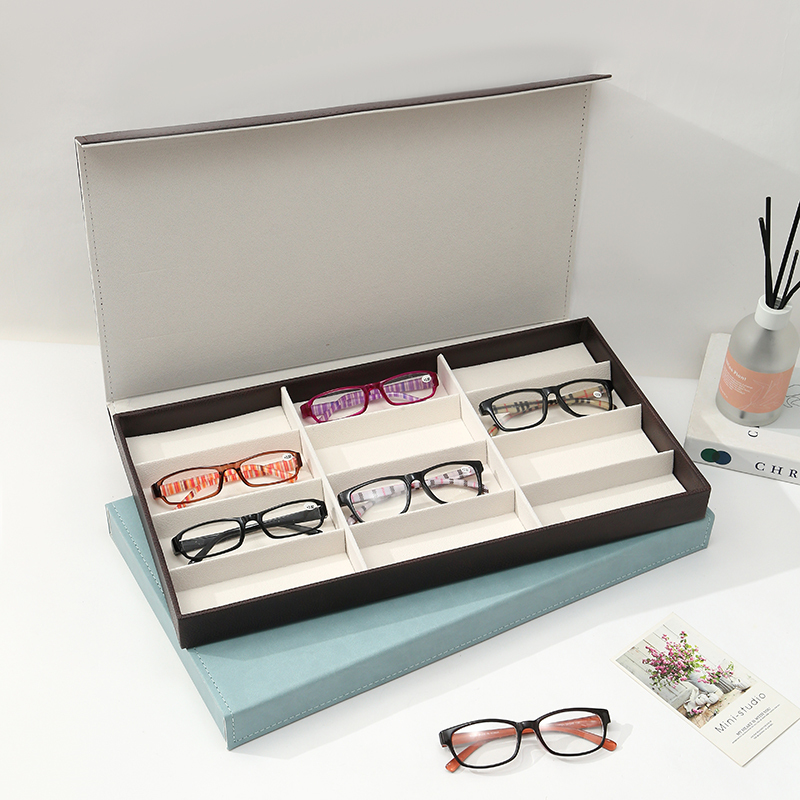 High-End Pu Leather Fashionable Optical Glasses Storage Box with Velvet Lining, Glasses Display Tray, Glasses Shelf