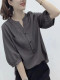 薄款女士衬衫夏季新款设计感小众v领半袖衫上衣时尚宽松显瘦衬衣