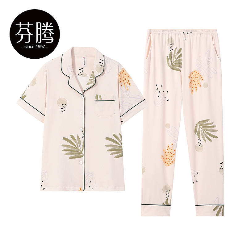 Fenteng pajamas women's summer short-sleeved trousers pure cotton cute can be worn outside cotton 2021 new home wear suit