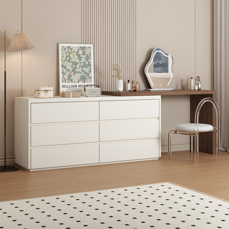 Dressing Table and Drawer Cabinet Integrated Bedroom Simple Modern High-End Bedside Storage Cabinet Corner Retractable Solid Wood Dressing Table