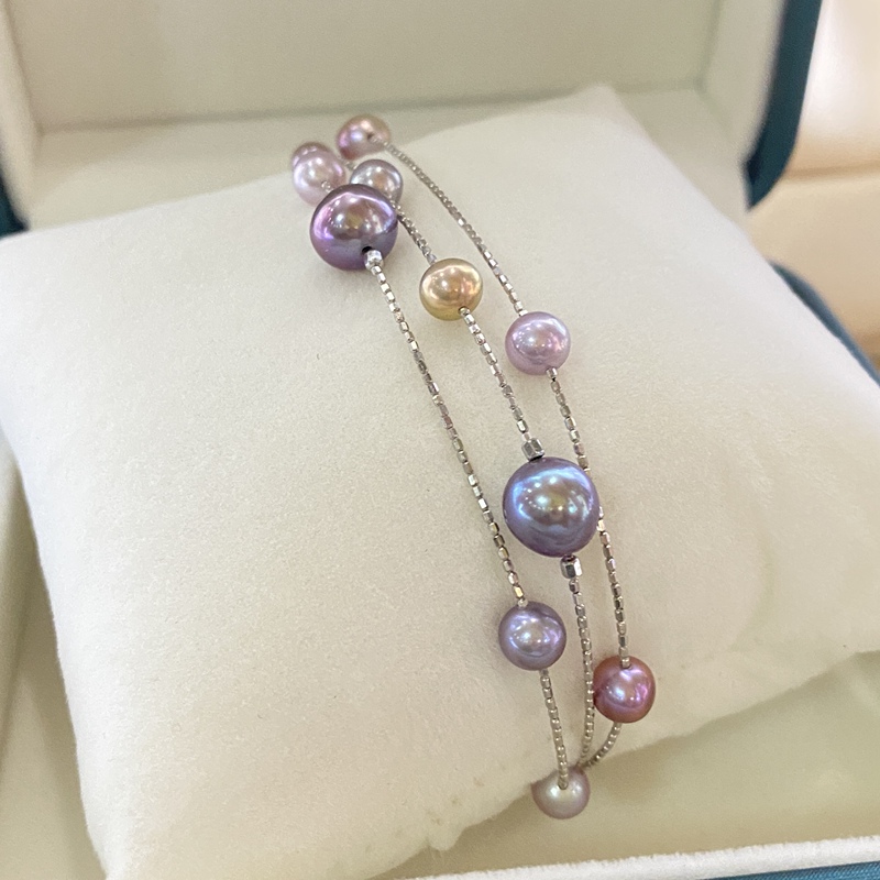 [Candy Nebula] Original Design Multi-Layered Pearl Bracelet, Natural Dazzling Color, All-Over S925 Silver, Gift for Others