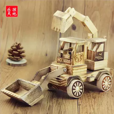 Factory direct sales creative toys Wooden bulldozer model Wooden car model craft gift decoration Children's toys