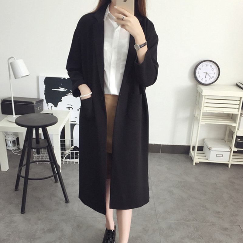 Korean version BF Wind long version Cocoon Type Loose Wind Suit Woman Spring Autumn Dress Suit Collar Broadtype Oversize Casual Jacket