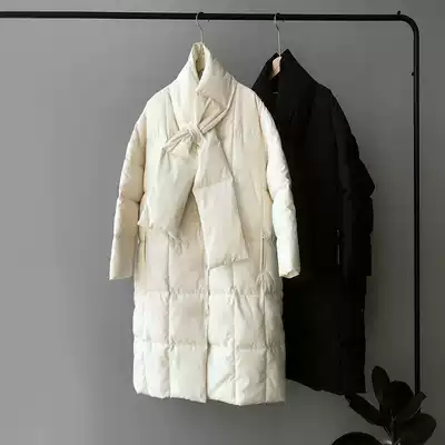 Winter with bib mid-length version of over-the-knee down cotton clothes women's solid color Korean version of loose oversize cotton coat jacket
