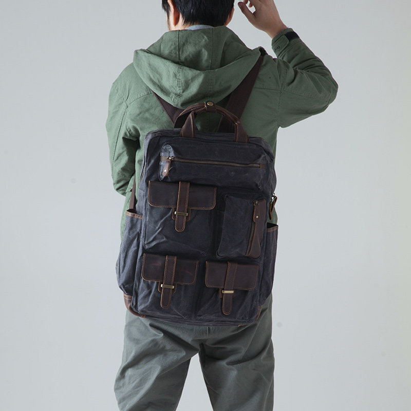 Men's oil wax rucksack backpack backpack shoulder outdoor sports travel bag waterproof travel backpack men's bag