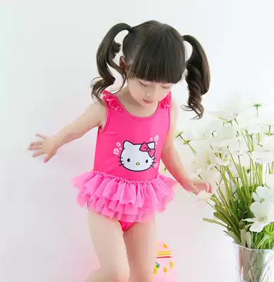 Children's pink cartoon female baby tutu one-piece skirt hot spring small swimsuit Girls swimsuit double 12 solid color