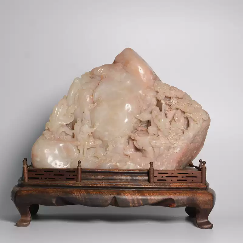 古玩真品古董收藏老物件清代雕人物寿山石芙蓉石雕件客厅桌面