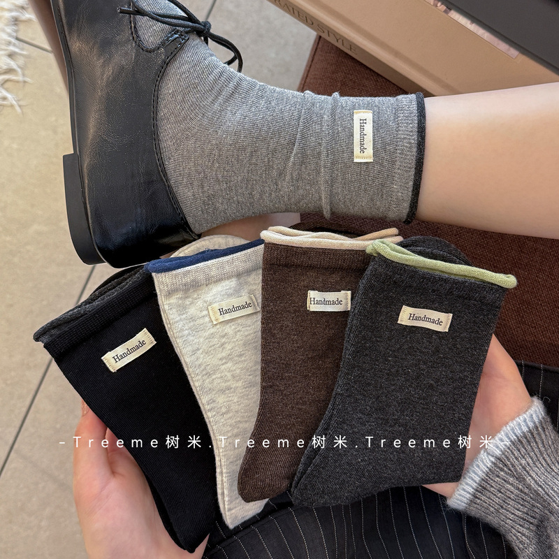 Black Socks for Women, Autumn Korean Style Color-Block Socks, New Mid-Calf Socks, Slouch Socks to Pair with Loafers, Autumn and Winter Cotton Socks Black Socks for Women, Autumn Korean Style Color-Block Socks, New Mid-Calf Socks, Slouch Socks to Pair with Loafers, Autumn and Winter Cotton Socks