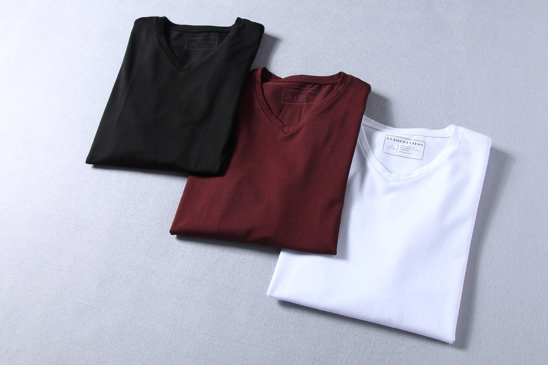 超值回馈基础打底衫 柔软舒适弹力棉 纯色百搭修身V领长袖T恤男