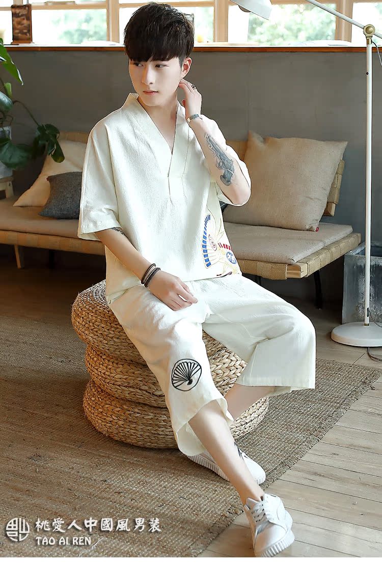 Trung quốc phong cách nút T-Shirt ngắn tay phù hợp với thiền phù hợp với bông linen linen mỏng phong cách Trung Quốc phong cách cổ xưa Tang phù hợp với nam giới quần áo