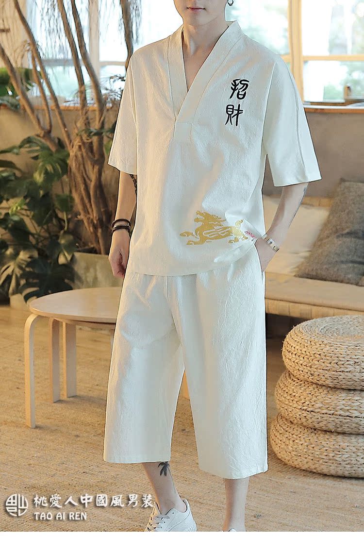 Trung quốc phong cách nút T-Shirt ngắn tay phù hợp với thiền phù hợp với bông linen linen mỏng phong cách Trung Quốc phong cách cổ xưa Tang phù hợp với nam giới quần áo