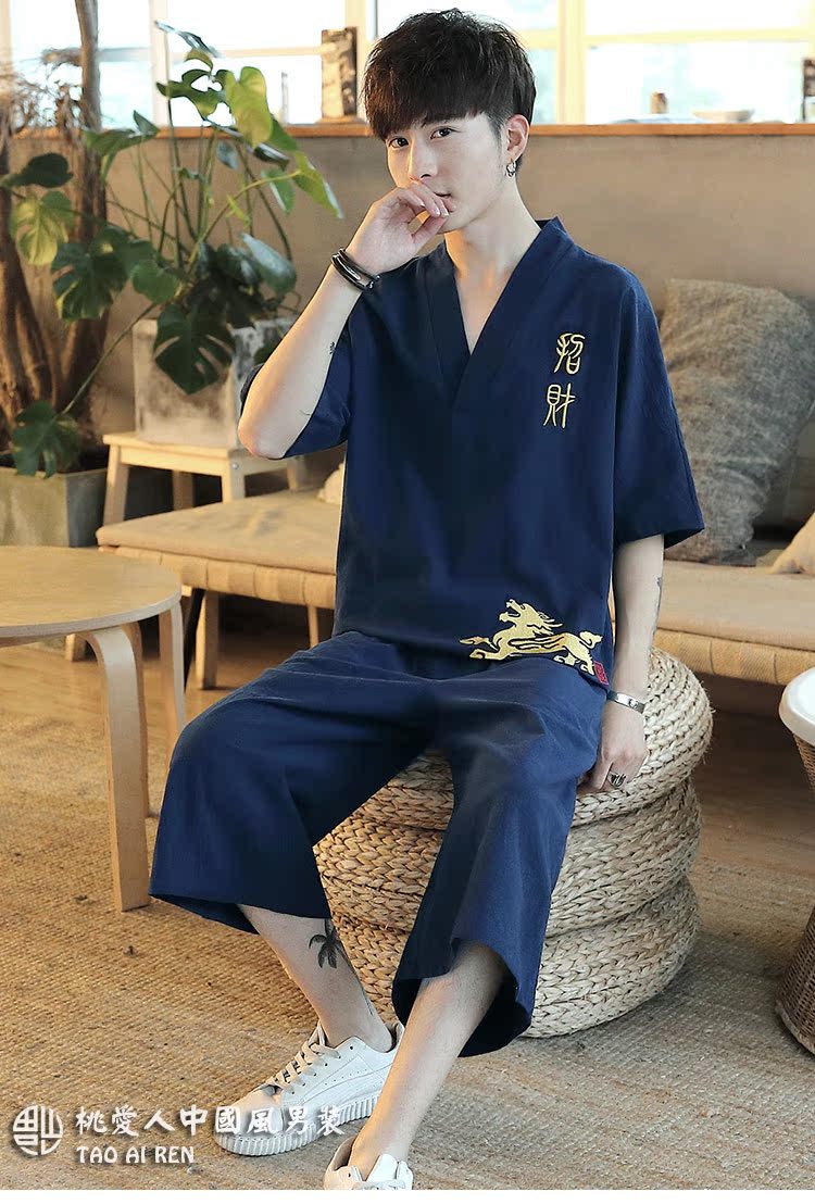 Trung quốc phong cách nút T-Shirt ngắn tay phù hợp với thiền phù hợp với bông linen linen mỏng phong cách Trung Quốc phong cách cổ xưa Tang phù hợp với nam giới quần áo