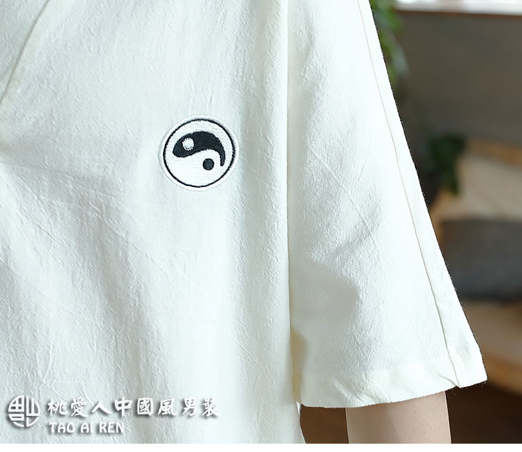 Trung quốc phong cách nút T-Shirt ngắn tay phù hợp với thiền phù hợp với bông linen linen mỏng phong cách Trung Quốc phong cách cổ xưa Tang phù hợp với nam giới quần áo