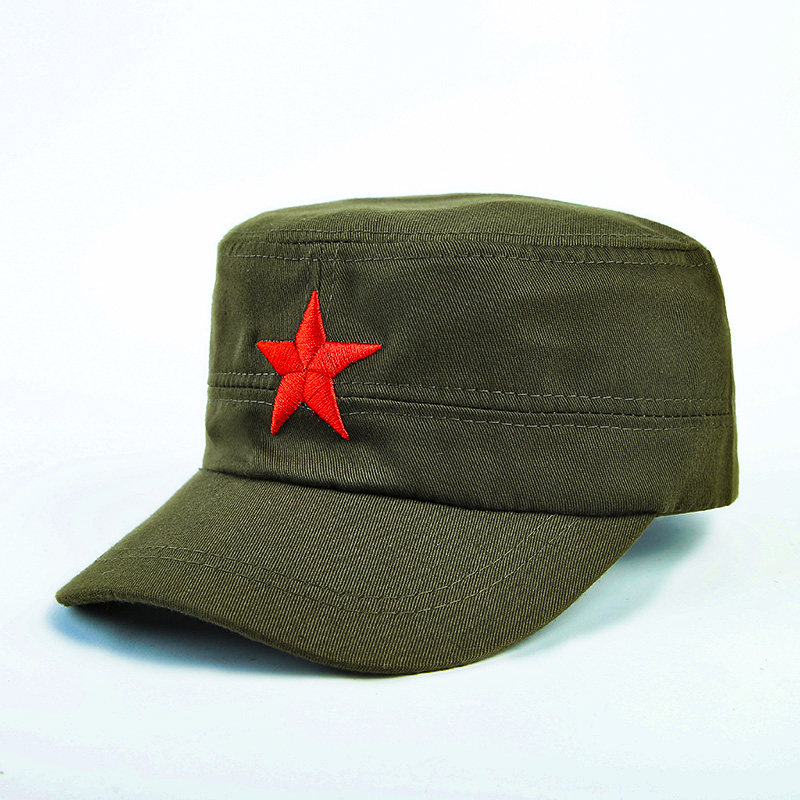 Embroidery pentagram flat top hat Red Army hat Green army hat Red Guard hat Revolution Performance hat Photography shading hat man
