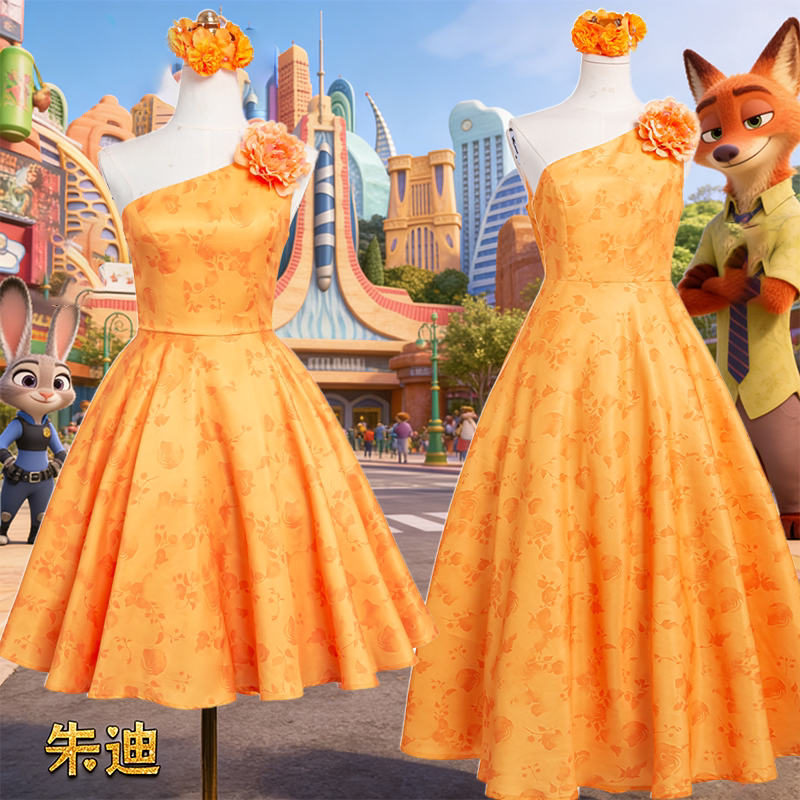 Zootopia 2 Judy Cosplay Costume Orange One-Shoulder Ball Gown Dress Decorated with Puffy Skirt Cosplay Performance Zootopia 2 Judy Cosplay Costume Orange One-Shoulder Ball Gown Dress Decorated with Puffy Skirt Cosplay Performance