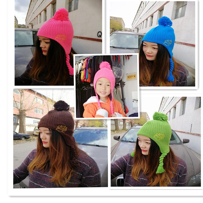 Autumn-winter knit grip suede rocking grain suede male and female lovers parent-child ski mountaineering outdoor tourist small braid ear hat