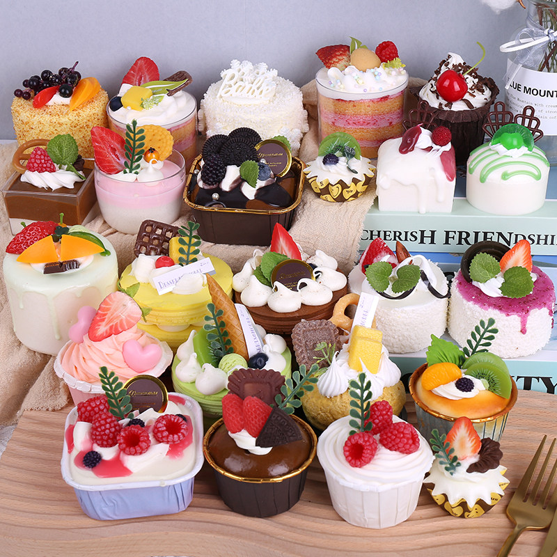 Simulation cake model donut cream mousse puff fruit window decoration paper cup shooting props toys