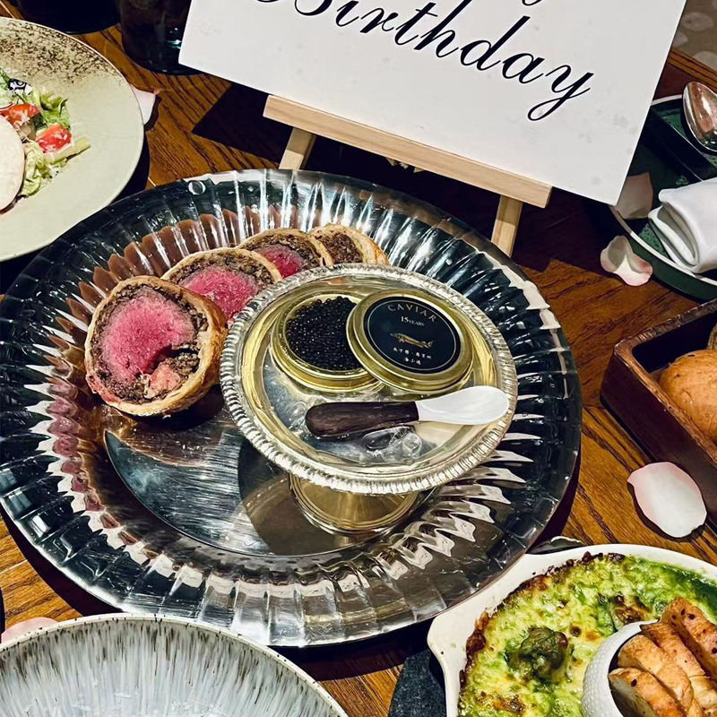 High-End Steak Plate, Vintage Silver-Plated Tableware, Wellington Dinner Plate, Steak Round Flat Plate, Tray, Stainless Steel Seafood Plate