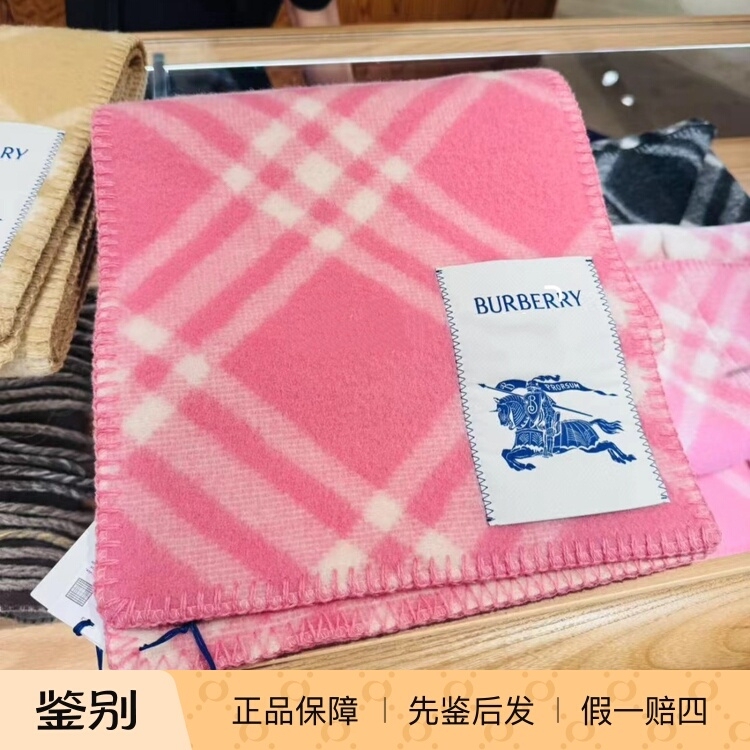 Domestic In-Stock Items/Burberry Pink Plaid New Horse Logo Wool Scarf Shawl