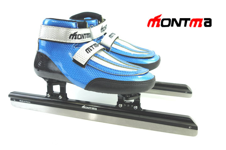 French MONTMA Montema Children's short track Ice Skate Shoes Short Track Upper Shoes Men And Women Short Track Ice Skate Shoes Blue Silver