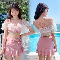 2021 Girls Froth Spa Swimsuit Winter One-piece Dress Style Super Fairy Flat Corner Pure Color Conservative Sleeveless Veil