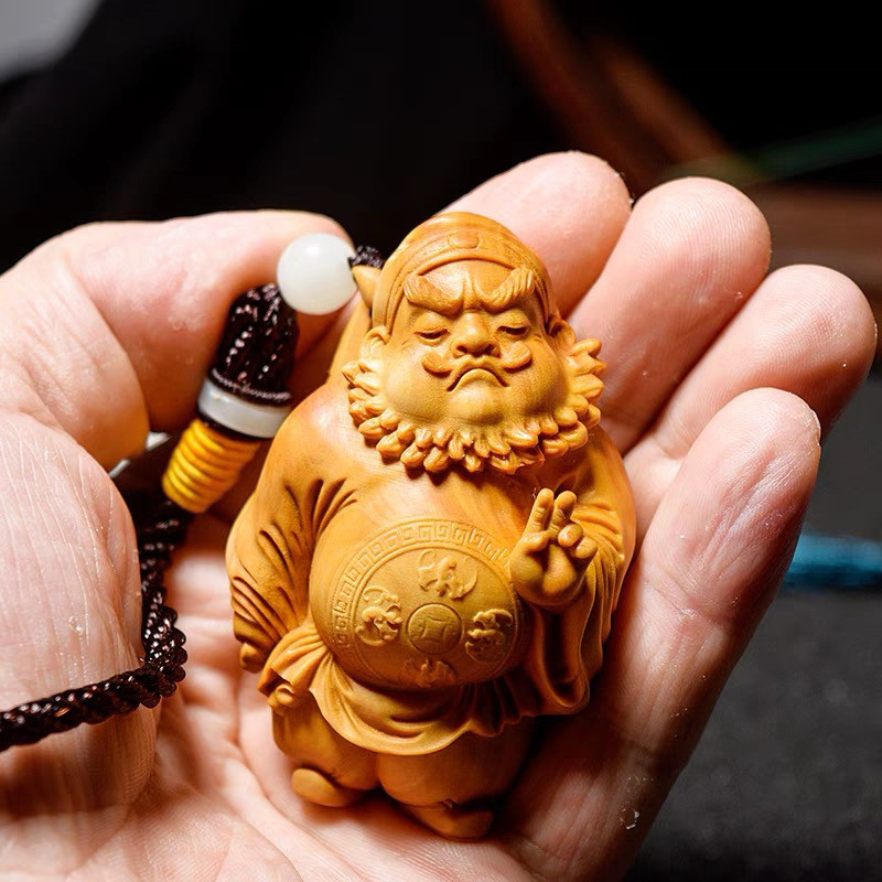 Ручка из цельного дерева Yabai Zhong Kui, подарок, благословение, персонаж, резное украшение, резьба по дереву, подвеска для автомобиля, украшение ручной работы Изображение 1
