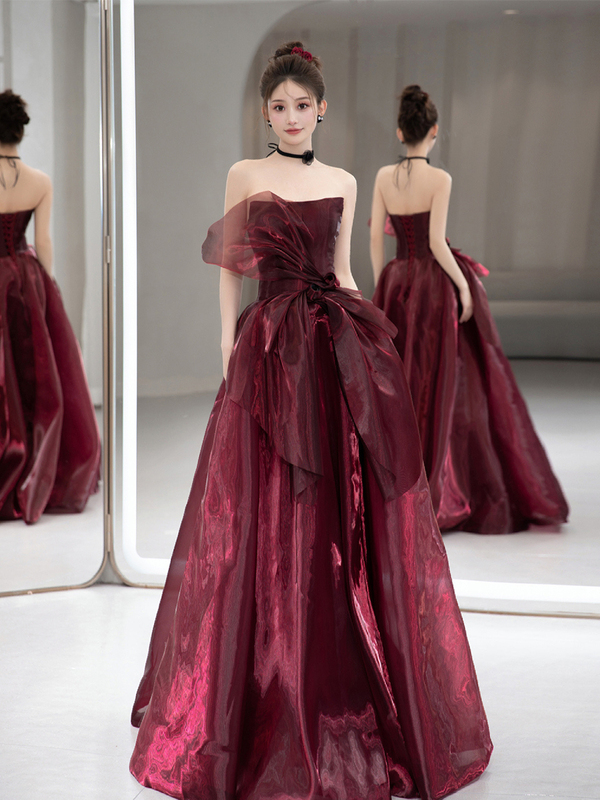 Alice High-End Toast Dress for the Bride, Cherry Color, Super Flattering, Light Luxury, Upper-Class Style, Annual Party Banquet Evening Dress, Puffy Skirt