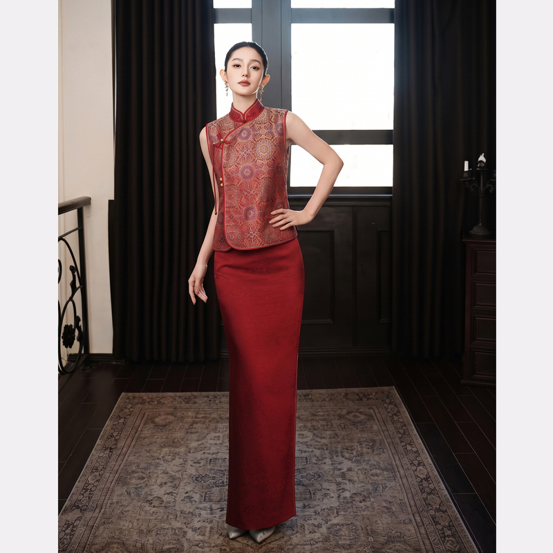 Alice's New Chinese-Style Engagement Toast Dress, Bride's Red Modified Cheongsam Vest Dress Two-Piece Set, High-End and Slimming Alice's New Chinese-Style Engagement Toast Dress, Bride's Red Modified Cheongsam Vest Dress Two-Piece Set, High-End and Slimming